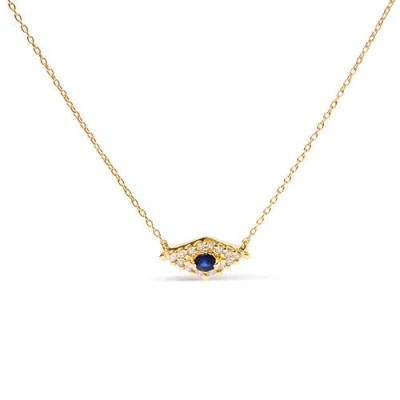 Haus Of Brilliance 10k Gold Sapphire And Diamond Accented Evil Eye Pendant Necklace