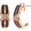 Haus Of Brilliance 10k Rose Gold 1/3 Ct White And Brown Diamond Milgrain Criss Cross J-hoop Earrings In Multi