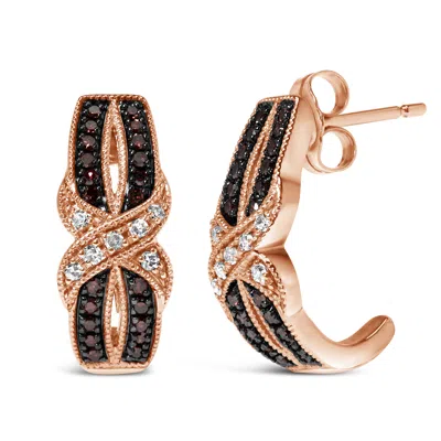 Haus Of Brilliance 10k Rose Gold 1/3 Cttw White And Brown Diamond Milgrain Criss Cross J-hoop Earrings In Multi