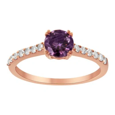Haus Of Brilliance 10k Rose Gold 1/4 Cttw Diamond And Amethyst Gemstone Halo Ring