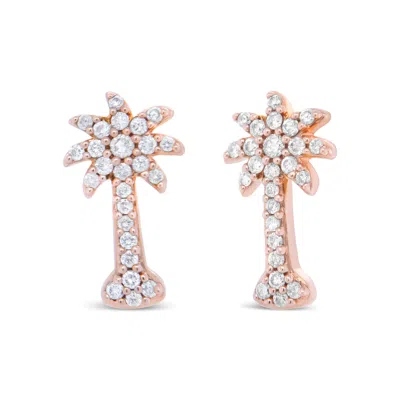 Haus Of Brilliance 10k Rose Gold 1/4 Cttw Diamond Palm Tree Push Back Stud Earrings In Multi