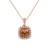 Haus Of Brilliance 10k Rose Gold 1/4ct Diamond And 8mm Peach Morganite Gemstone Square Pendant In Multi