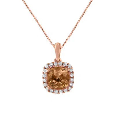 Haus Of Brilliance 10k Rose Gold 1/4ct Diamond And 8mm Peach Morganite Gemstone Square Pendant In Multi