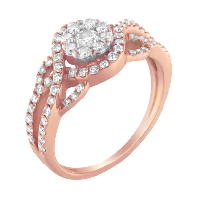 Haus Of Brilliance 10k Rose Gold 3/4 Cttw Diamond Floral Cluster Head And Twisted Shank Cocktail Ring- In Multi