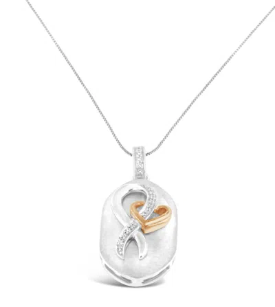 Haus Of Brilliance 10k Rose Gold And Sterling Silver 1/10ct Tdw Round Cut Diamond Interlocked Heart And Ribbon Pendant In Multi