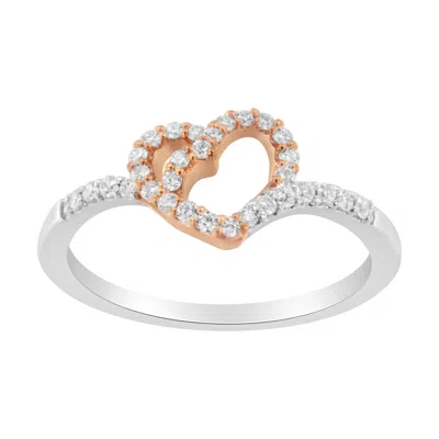 Haus Of Brilliance 10k Rose Gold Over .925 Sterling Silver 1/5 Cttw Diamond Two Tone Open Heart Promise Or Fashion Ring In Multi