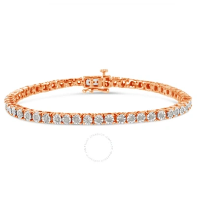 Haus Of Brilliance 10k Rose Gold Plated .925 Sterling Silver 1.0 Cttw Miracle-set Round-cut Diamond Faceted Bezel Tenni In Rose Gold-tone