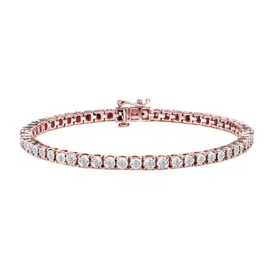 Haus Of Brilliance 10k Rose Gold Plated .925 Sterling Silver 1.0 Cttw Miracle-set Diamond Round Faceted Bezel Tennis Br In Pink