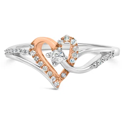 Haus Of Brilliance 10k Rose Gold Plated .925 Sterling Silver 1/5 Cttw Diamond Two Tone Open Heart Promise Or Fashion Ri In Multi