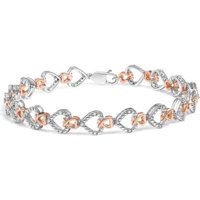 Haus Of Brilliance 10k Rose Gold Plated Sterling Silver 1/4 Cttw Diamond Heart Link Bracelet In Metallic