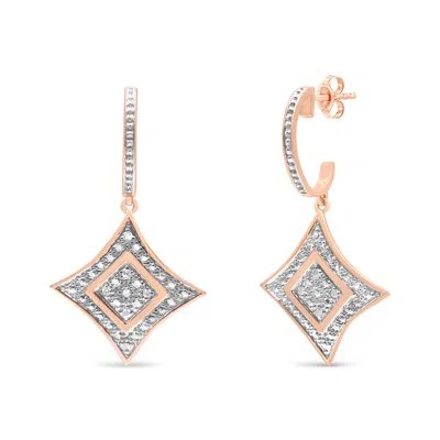 Haus Of Brilliance 10k Rose Gold Plated Sterling Silver Round Cut Diamond Cushion Dangle Earrings In Multi