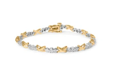 Haus Of Brilliance 10k Two-tone Gold 1/2 Cttw Diamond Alternating 3 Stone And X-link 7" Bracelet In Multi