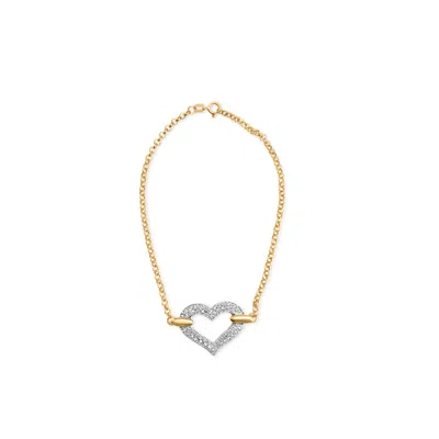 Haus Of Brilliance 10k Two Tone Gold 1/4 Cttw Diamond Encrusted Heart Charm 7" Bracelet In Multi