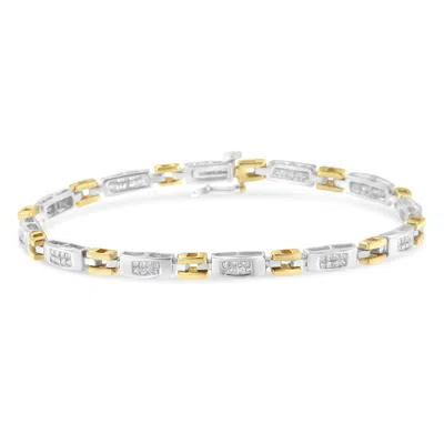 Haus Of Brilliance 10k Two-tone Gold Princess Cut Diamond Geo Link Bracelet In Multi