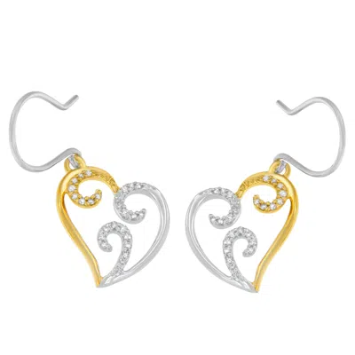 Haus Of Brilliance 10k Two-tone Gold Round Diamond Heart Dangle Earrings In Multi