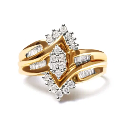Haus Of Brilliance 10k Two-toned 1/2 Cttw Round And Baguette-cut Composite Pear Head Diamond Ring In Multi