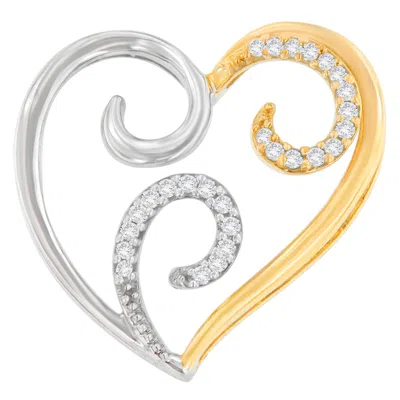 Haus Of Brilliance 10k Two-toned Gold 1/10 Cttw Round Cut Diamond Swirl Heart Accent Pendant Necklace In Multi
