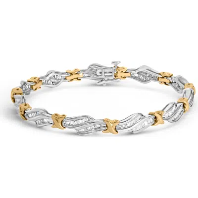 Haus Of Brilliance 10k Two-toned Gold 2.00 Cttw Diamond Weave And "x" Spiral Link Bracelet In Yellow