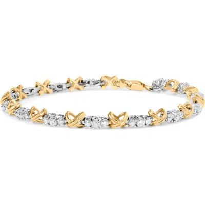 Haus Of Brilliance 10k Two-tone Gold 1.00 Cttw Diamond X-link Link Bracelet