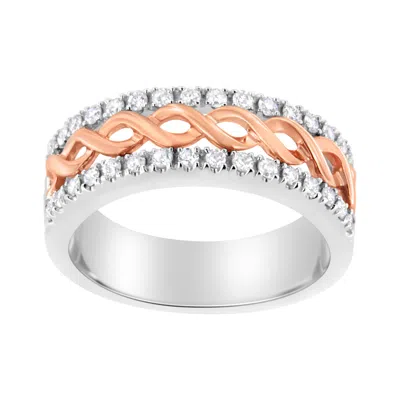 Haus Of Brilliance 10k White And Rose Gold 1/3 Cttw Diamond Split Shank And Infinity Ribbon Band Ring In Multi