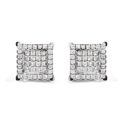 Haus Of Brilliance 10k White Gold 1 1/4 Cttw Princess Diamond Composite Double Square And Halo Stud Earrings