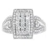 Haus Of Brilliance 10k White Gold 1.0 Cttw Diamond Rectangular Cushion Shaped Cluster Halo Flared Band Cocktail Fashion In White