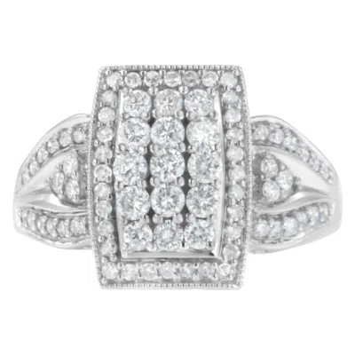 Haus Of Brilliance 10k White Gold 1.0 Cttw Diamond Rectangular Cushion Shaped Cluster Halo Flared Band Cocktail Fashion