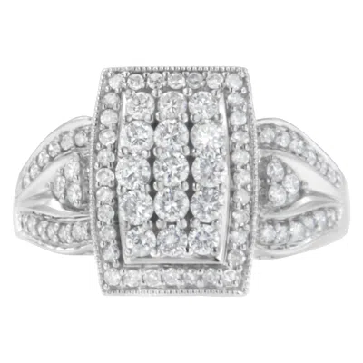 Haus Of Brilliance 10k White Gold 1.0 Cttw Diamond Rectangular Cushion Shaped Cluster Halo Flared Band Cocktail Fashion In Silver