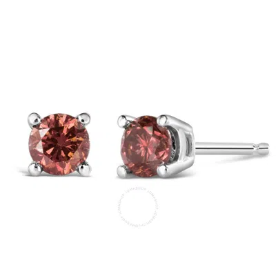 Haus Of Brilliance 10k White Gold 1.0 Cttw Lab Created Round Brilliant Cut Pink Diamond Classic 4-prong Solitaire Stud 