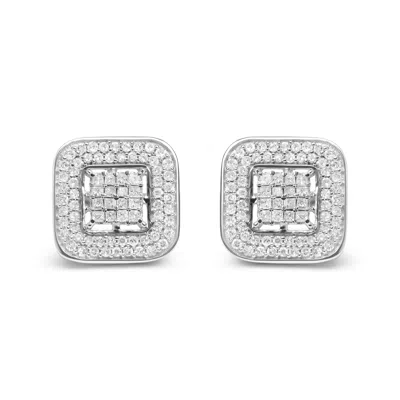 Haus Of Brilliance 10k White Gold 1.0 Cttw Round And Princess Cut Diamond Composite Open Halo Stud Earrings