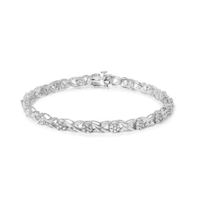 Haus Of Brilliance 10k White Gold 1.00 Cttw Diamond Floral Cluster And X-link 7.25" Bracelet