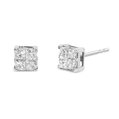 Haus Of Brilliance 10k White Gold 1.00 Cttw Invisible Set Princess-cut Diamond Composite Square Shape Stud Earrings