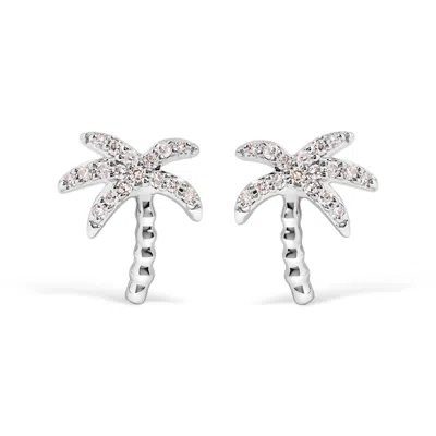 Haus Of Brilliance 10k White Gold 1/10 Cttw Diamond Encrusted Palm Tree Stud Earrings