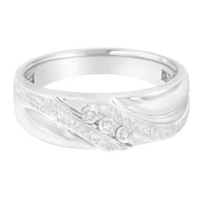 Haus Of Brilliance 10k White Gold 1/10 Cttw Diamond Men's Three Stone Channel Set Diamond Wedding Ring