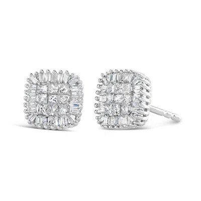 Haus Of Brilliance 10k White Gold 1/2 Cttw Invisible-set Princess Cut & Prong-set Baguette Diamond Composite Stud Earri