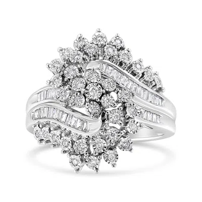 Haus Of Brilliance 10k White Gold 1/2 Cttw Round And Baguette-cut "s" Shaped Bypass Cocktail Ring