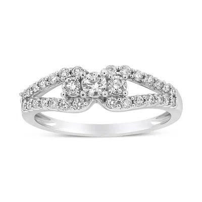 Haus Of Brilliance 10k White Gold 1/2 Cttw Round Cut Diamond Three Stone Split Shank Band Ring
