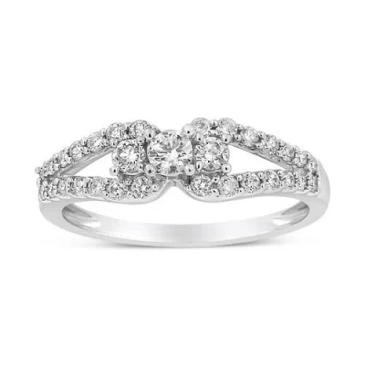Haus Of Brilliance 10k White Gold 1/2 Cttw Round Cut Diamond Three Stone Split Shank Band Ring