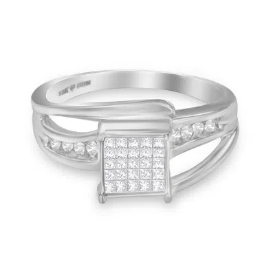 Haus Of Brilliance 10k White Gold 1/3 Cttw Invisible Set Princess-cut Diamond Cluster Bypass Ring