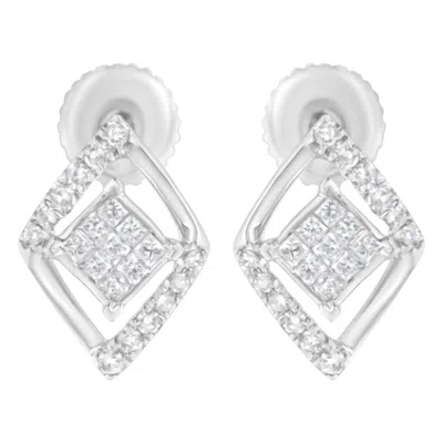 Haus Of Brilliance 10k White Gold 1/3 Cttw Princess-cut Diamond Double Triangle Composite Stud Earrings