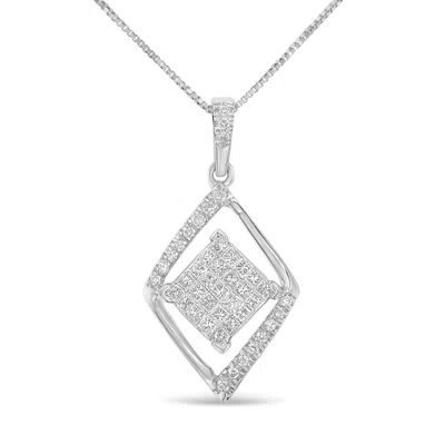Haus Of Brilliance 10k White Gold 1/3 Cttw Round And Princess-cut Diamond Double Triangle 18" Pendant Necklace