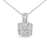 Haus Of Brilliance 14k White Gold 2 1/5 Cttw Princess Cut Composite Diamond Pendant With Diamond Bale Pendant Necklace In Silver