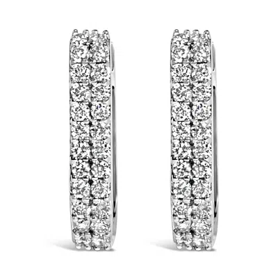 HAUS OF BRILLIANCE 10K WHITE GOLD 1/4 CTTW LAB GROWN DIAMOND DOUBLE ROW HUGGIE HOOP EARRINGS