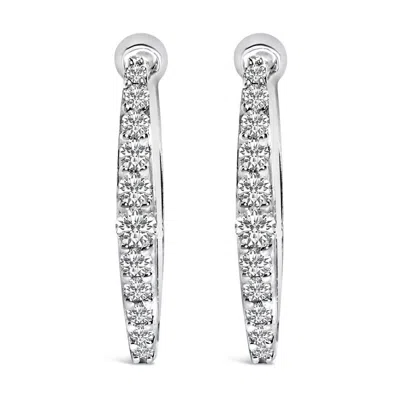 Haus Of Brilliance 10k White Gold 1/4 Cttw Lab Grown Diamond Heart Shaped Huggy Hoop Earrings In Metallic