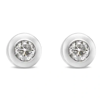 Haus Of Brilliance 10k White Gold 1/5 Cttw Round Brilliant-cut Near Colorless Diamond Bezel-set Stud Earrings In Metallic