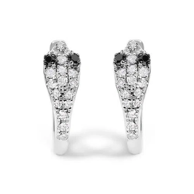Haus Of Brilliance 10k White Gold 1/5 Cttw Diamond Snake Eyes Huggy Hoop Earrings In Metallic