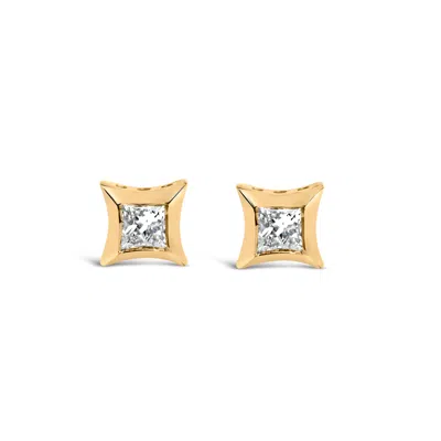 Haus Of Brilliance 10k White Gold 1/5 Cttw Invisible Set Princess-cut Diamond Stud Earrings In Yellow
