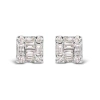 Haus Of Brilliance 10k White Gold 1/7 Cttw Round And Baguette Diamond Mosaic Square Stud Earrings In White