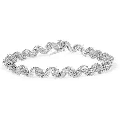 Haus Of Brilliance 10k White Gold 2.00 Cttw Round-cut And Baguette-cut Diamond Floral Design Swirl Link 7" Bracelet