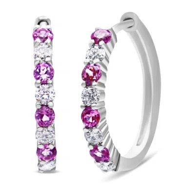 Haus Of Brilliance 10k White Gold 2.5mm Sapphire Gemstone And 1/2 Cttw Diamond Hoop Earrings In Multi